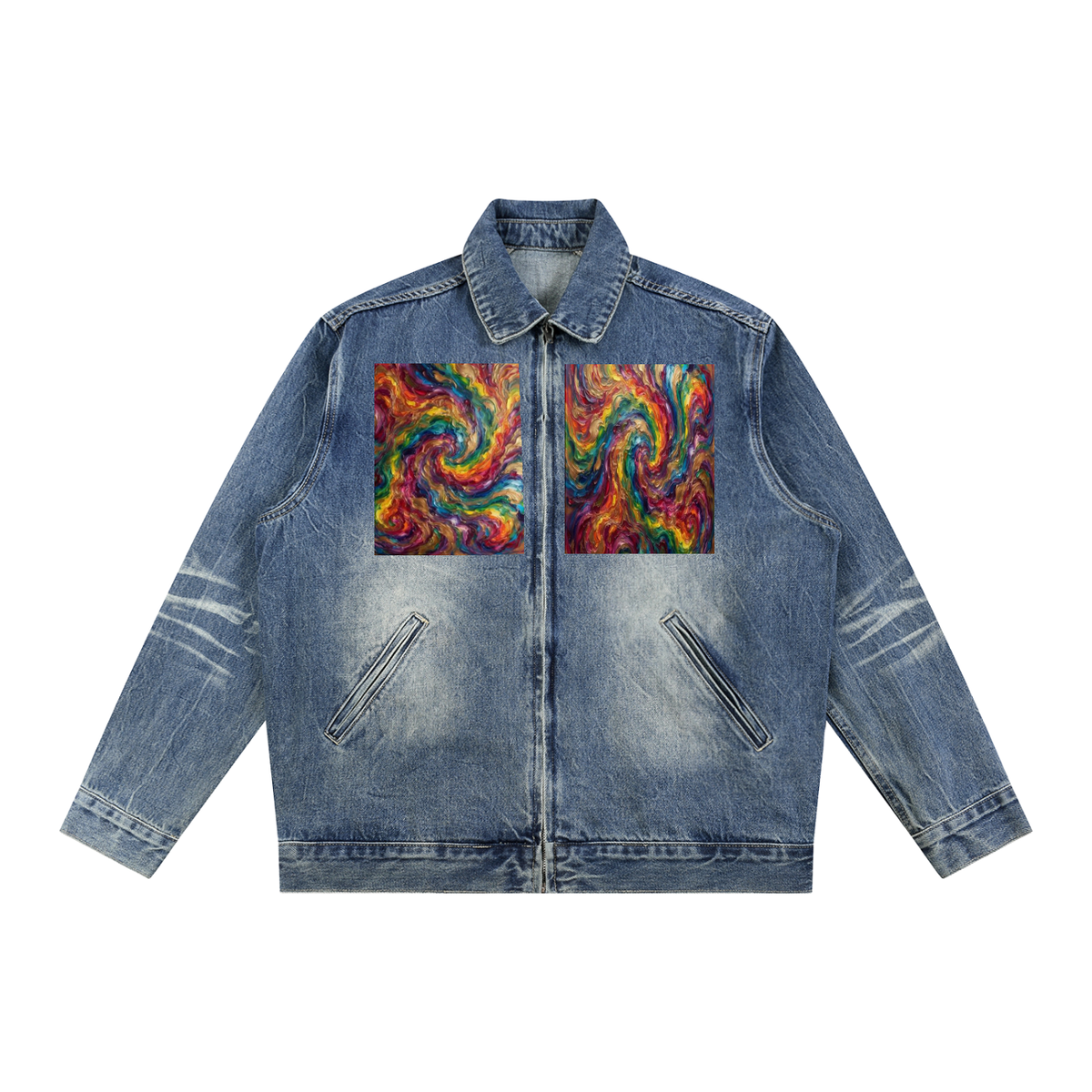 Vintage Wash Zip Up Denim Jacket