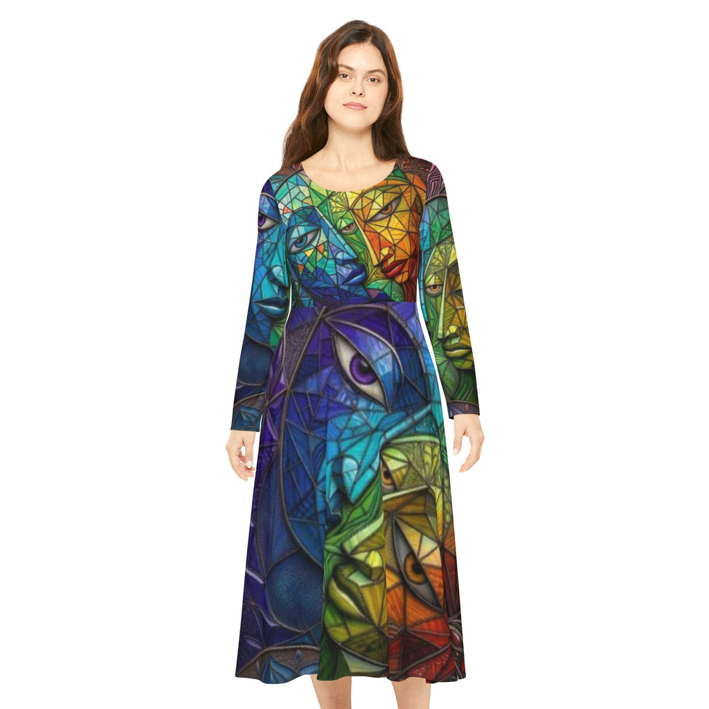 Abstract Long Sleeve Dress | Colorful Geometric Art design | No More Stolen Sisters Series