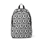 Colorful soccer ball pattern backpack for kids and teens, sports school bag with adjustable straps and multiple compartments.