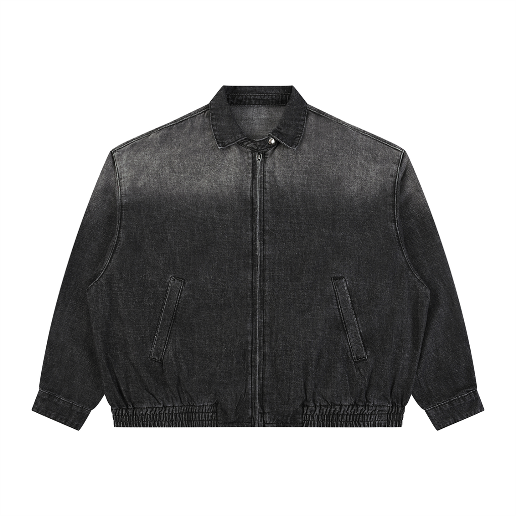 Giacca di jeans unisex vintage lavata con zip integrale