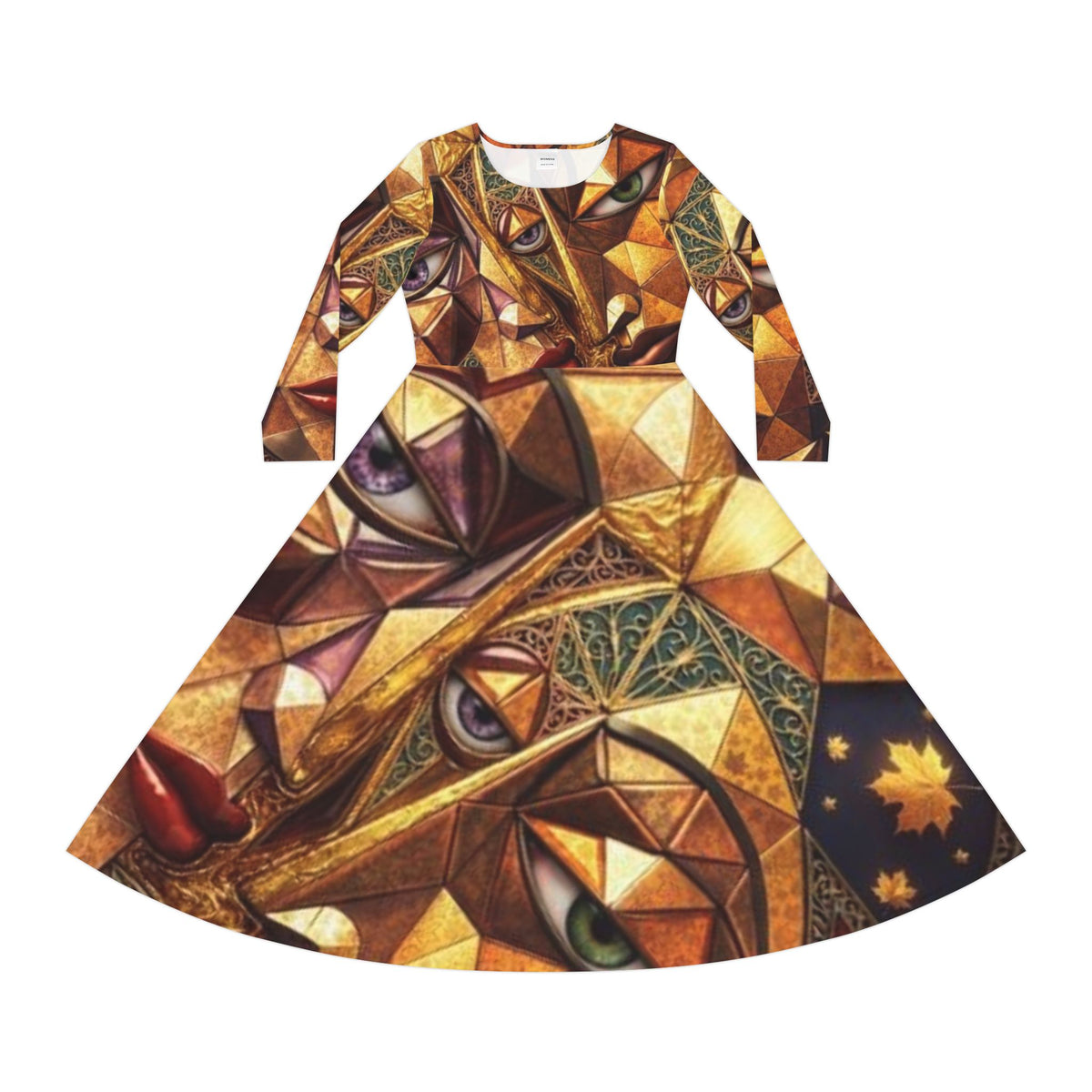 Geometric Cat Mosaic Long Sleeve AOP  Dress -"No More Stolen Sisters!" Collection