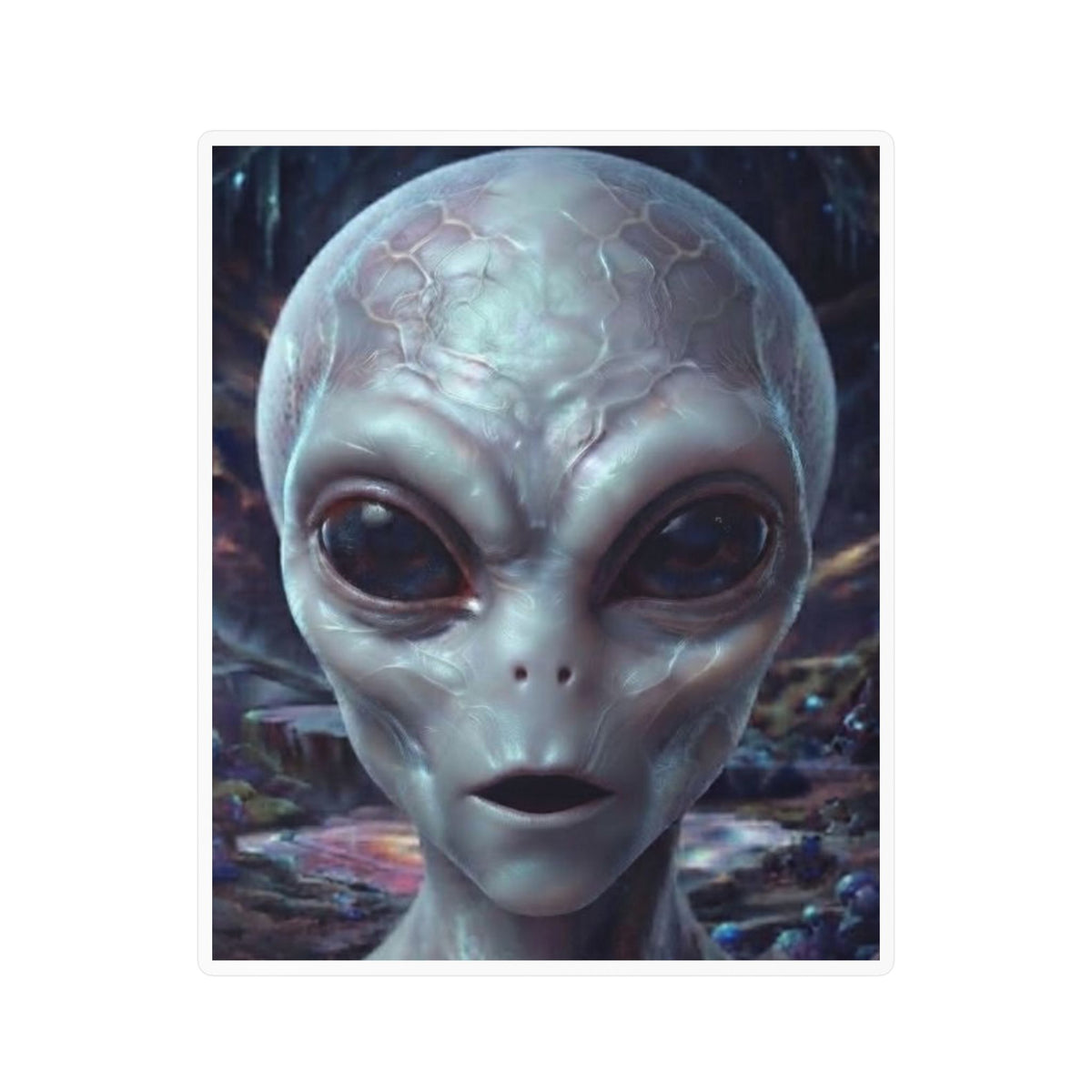 Alien Face Vinyl Decal — Kiss-Cut Extraterrestrial Sticker for Laptops, Windows & Gear