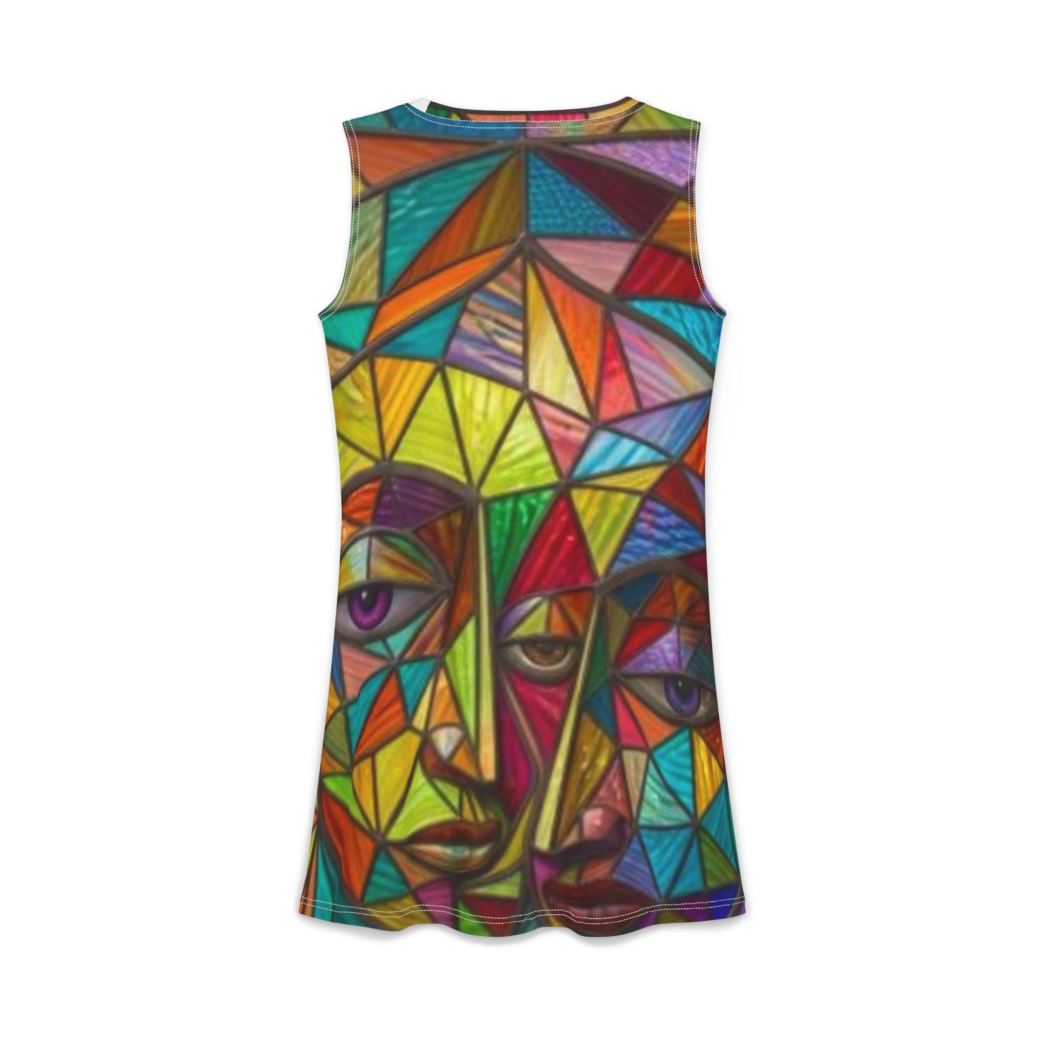 Colorful Geometric Faces Dress | Abstract Mosaic Art AOP | "No More Stolen Sisters" Series #mmiwg