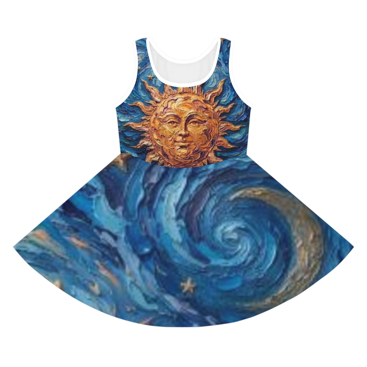 Girls' Sundress - Celestial Sun & Starry Swirl AOP Dress  "No More Stolen Sisters!" #mmiwg Collection