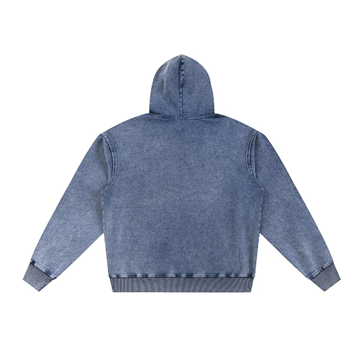 Felpa con cappuccio da uomo in denim lavato|380 GSM DTF