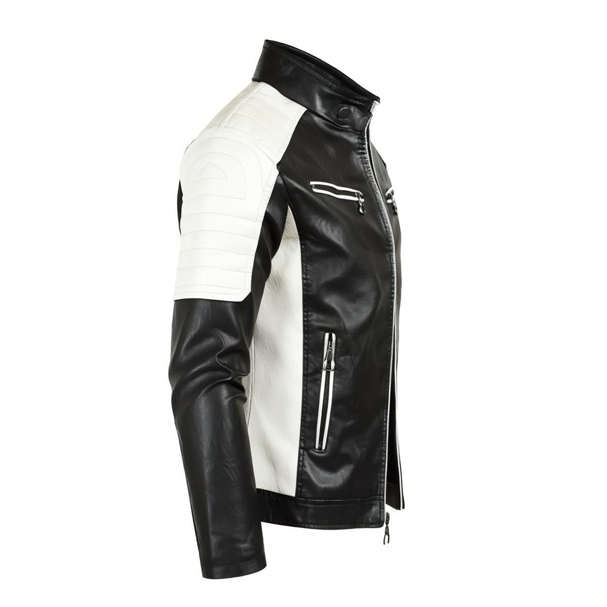 Men's Stand-up Collar Block Slim-fit Leather Jacket (DTF)