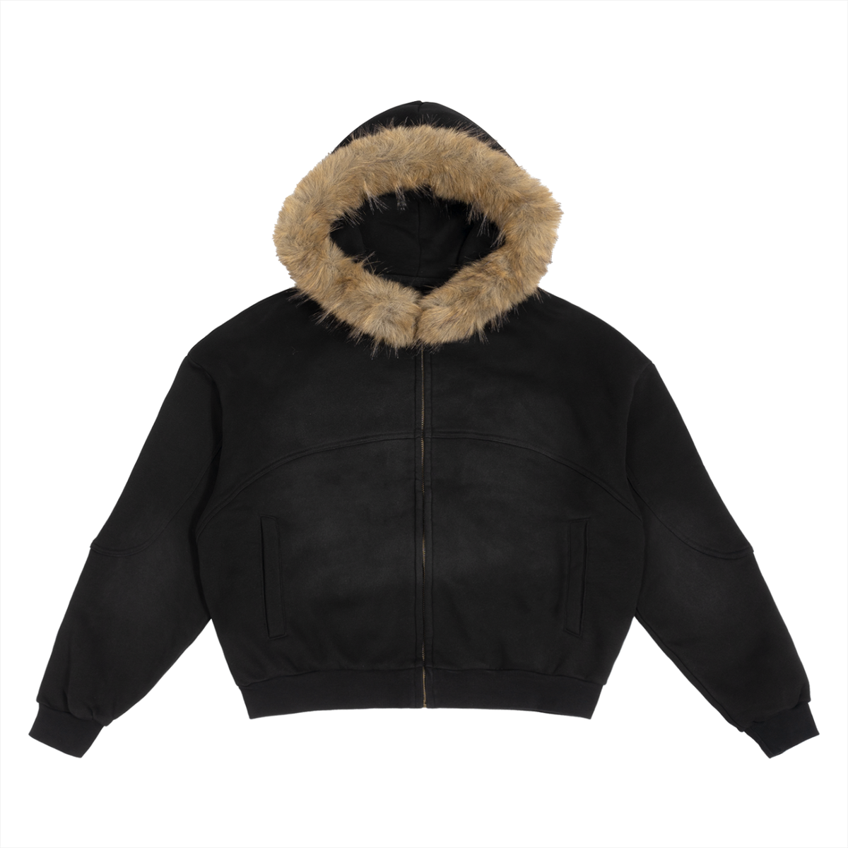 Felpa con cappuccio oversize sfumata al sole con pelliccia rimovibile