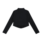 Women's slim fit full-zip yoga jacket by ODMPOD, shown in a sleek design with a high collar and zip closure.