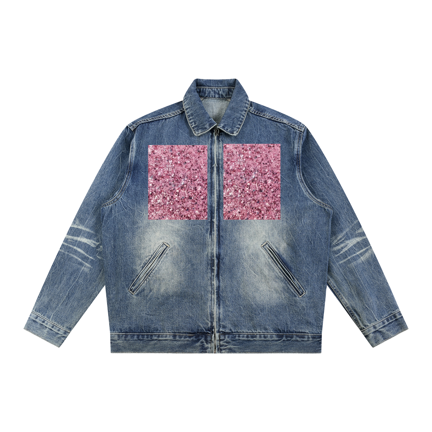 Vintage Wash Zip Up Denim Jacket