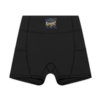 Women’s high rise pocket yoga shorts by ODMPOD, soft stretch fabric, black color, featuring functional pockets and a comfortable fit.