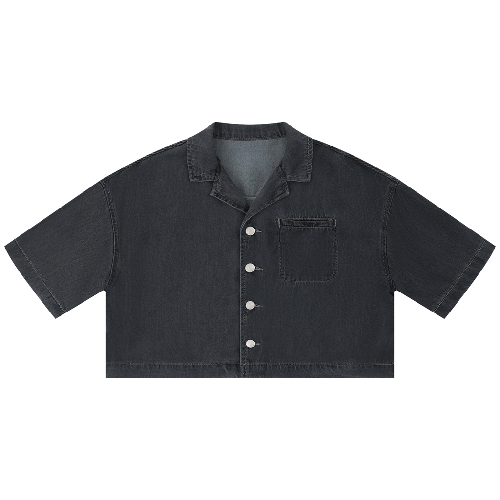 Camicia corta boxy da donna con lavaggio vintage