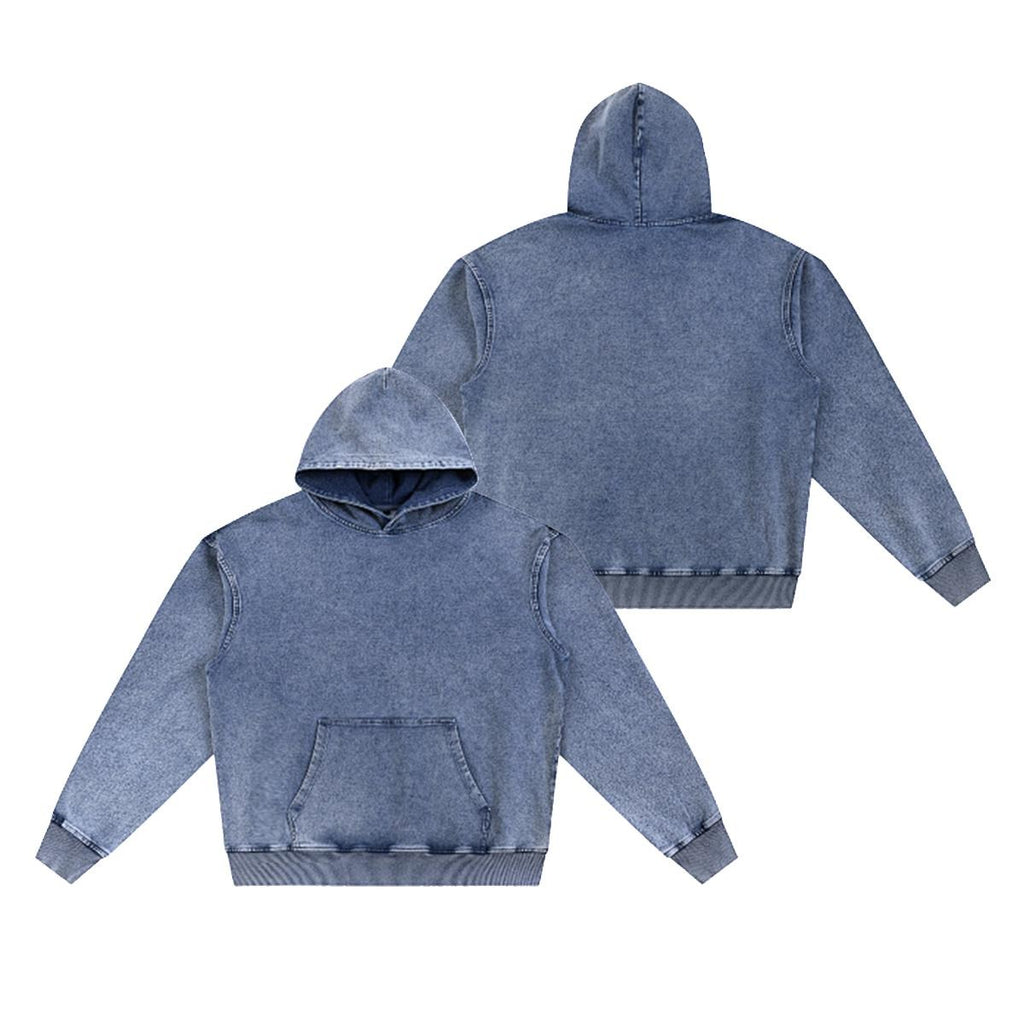 Men’s Washed Denim Pullover Hoodie|380GSM DTF