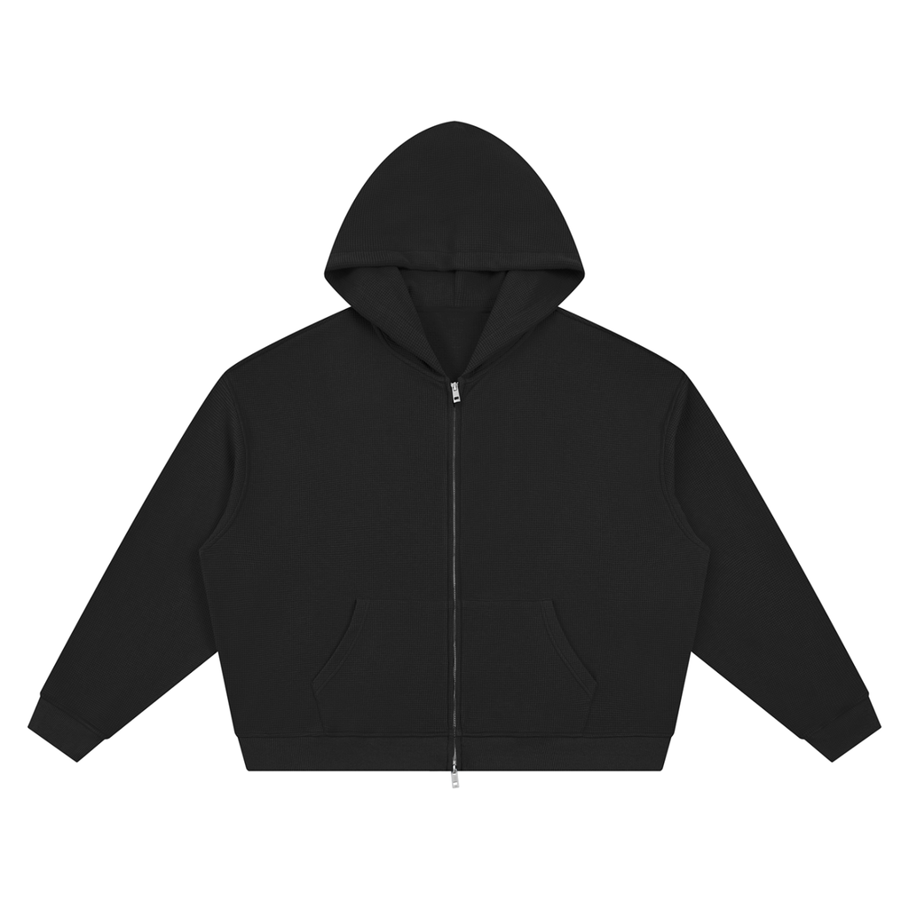 Unisex Waffle Boxy Full Zip Hoodie