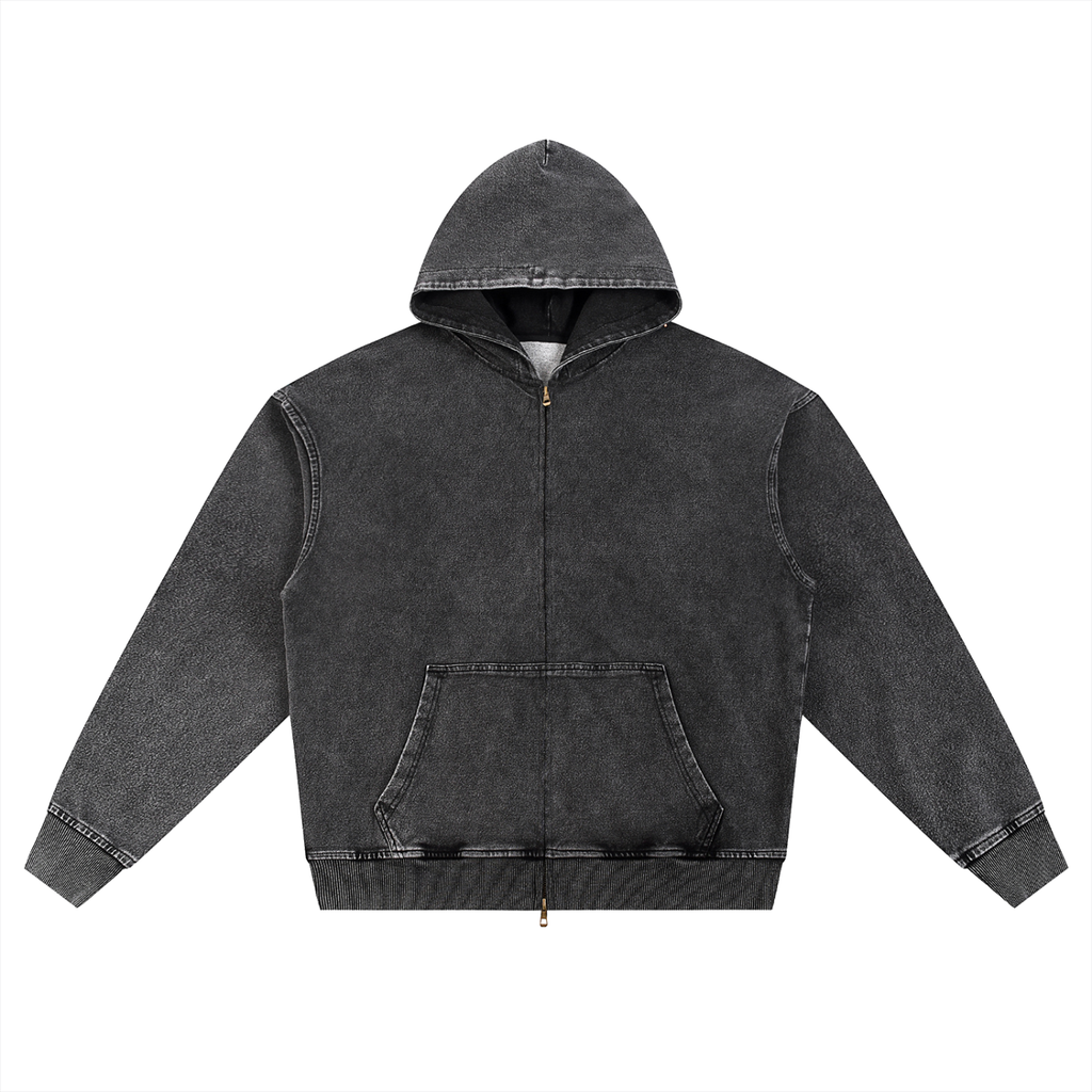 Felpa con cappuccio oversize con zip e lavaggio effetto neve