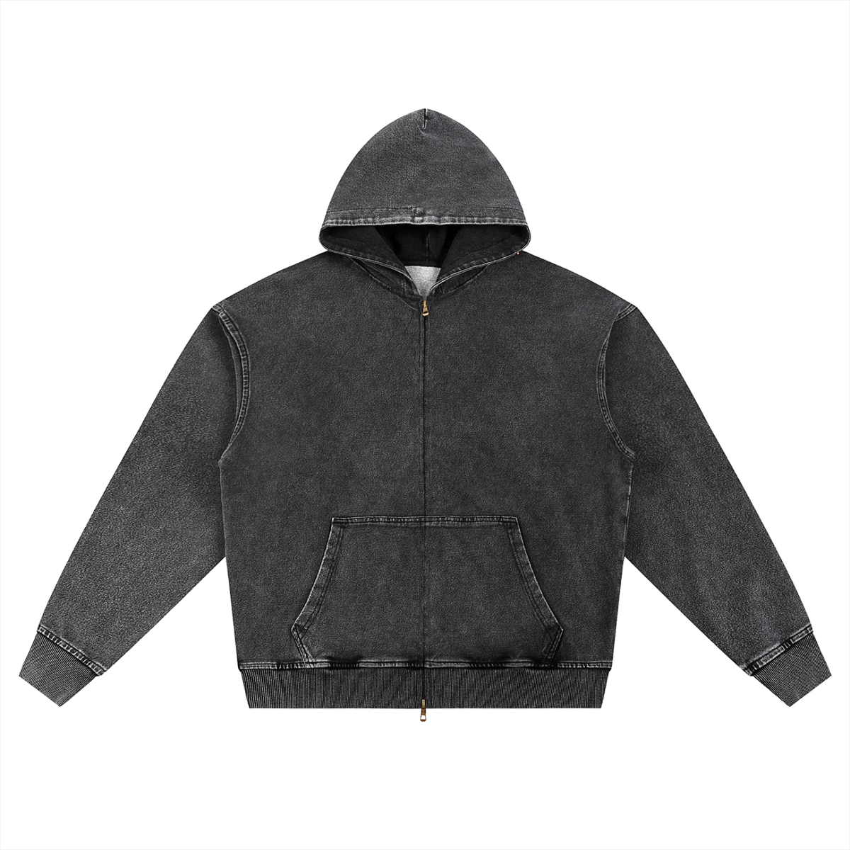 Felpa con cappuccio oversize con zip e lavaggio effetto neve