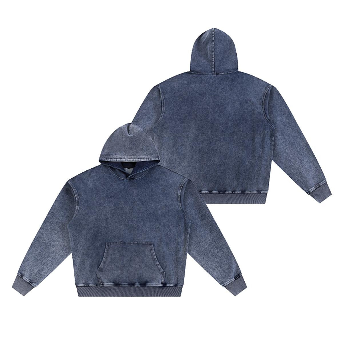 Men’s Washed Denim Pullover Hoodie|380GSM DTF