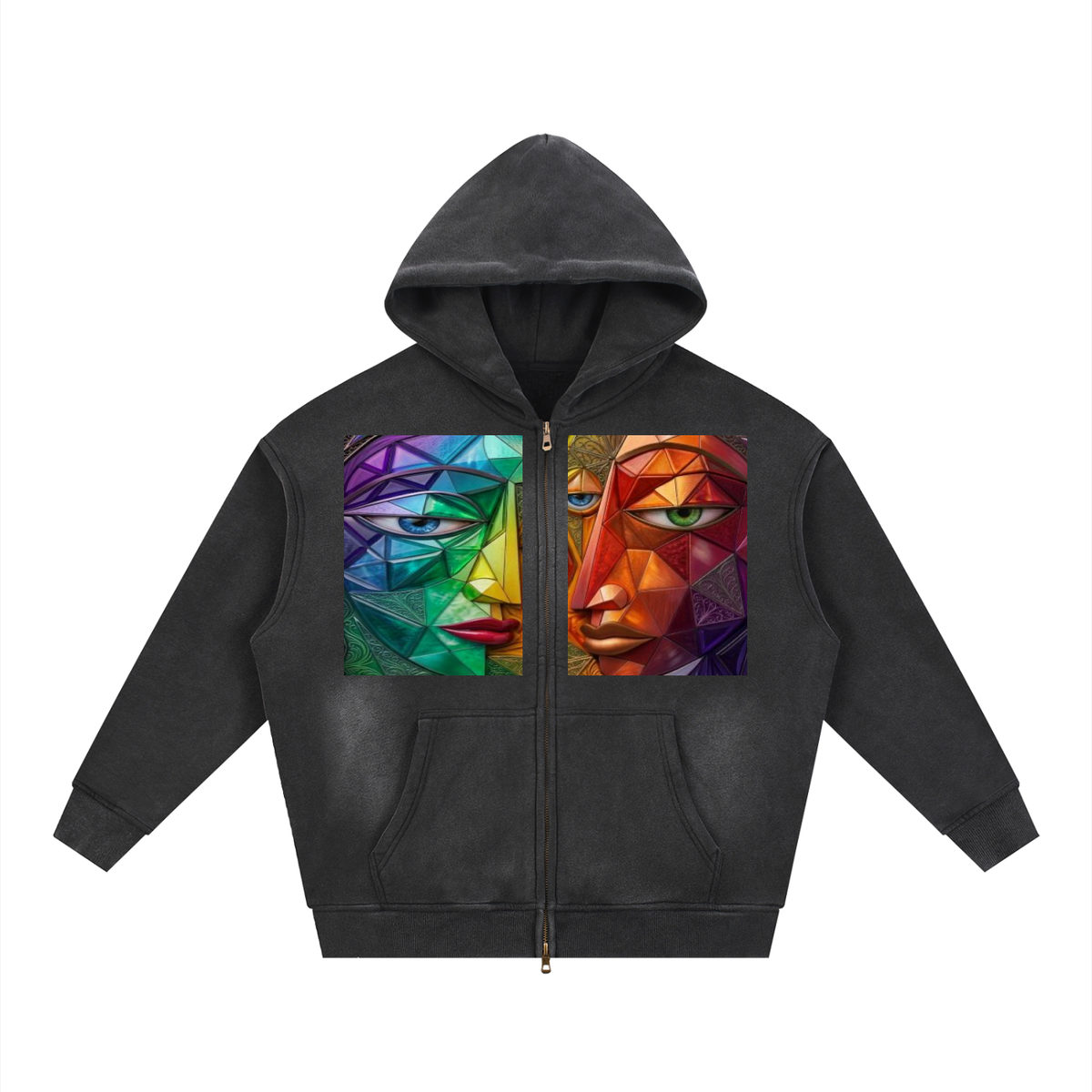 Sunfade Two-way Zipper Boxy Fleece Hoodie