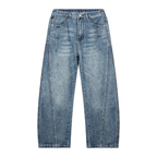 Unisex Vintage Wash Barrel Leg Denim Jeans