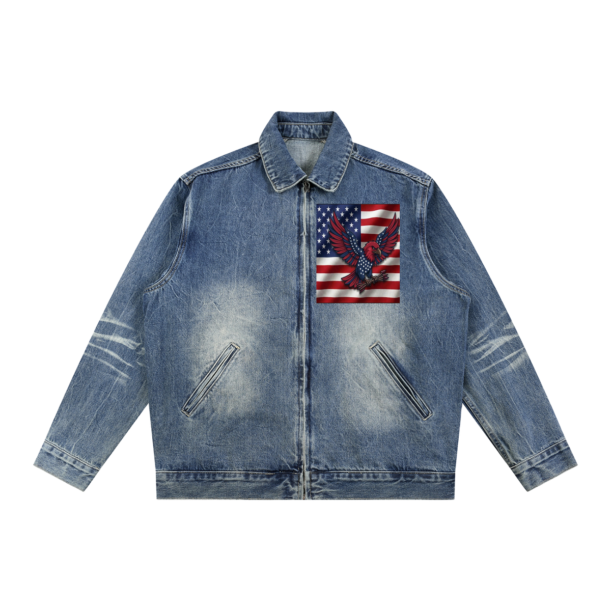 Vintage Wash Zip Up Denim Jacket