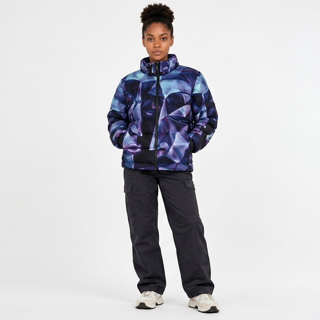 Giacca slim unisex imbottita con stampa all-over e collo alto