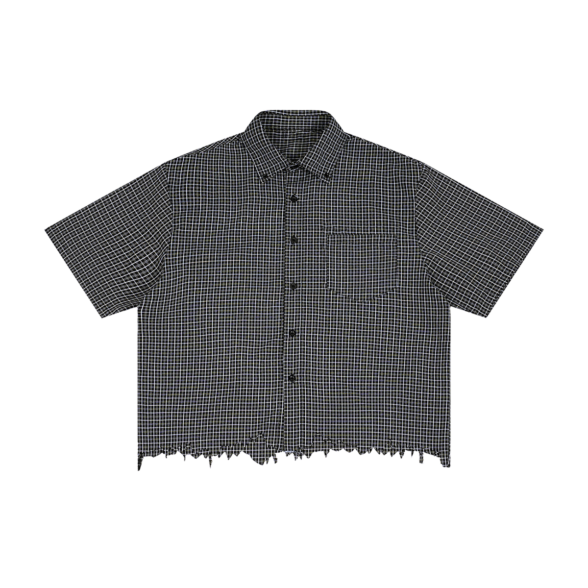 Unisex Distressed Plaid Boxy Shirt