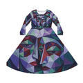 Geometric Abstract Faces Dress | Long Sleeve Dance Dress