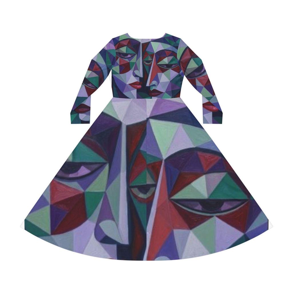 Geometric Abstract Faces Dress | Long Sleeve Dance Dress