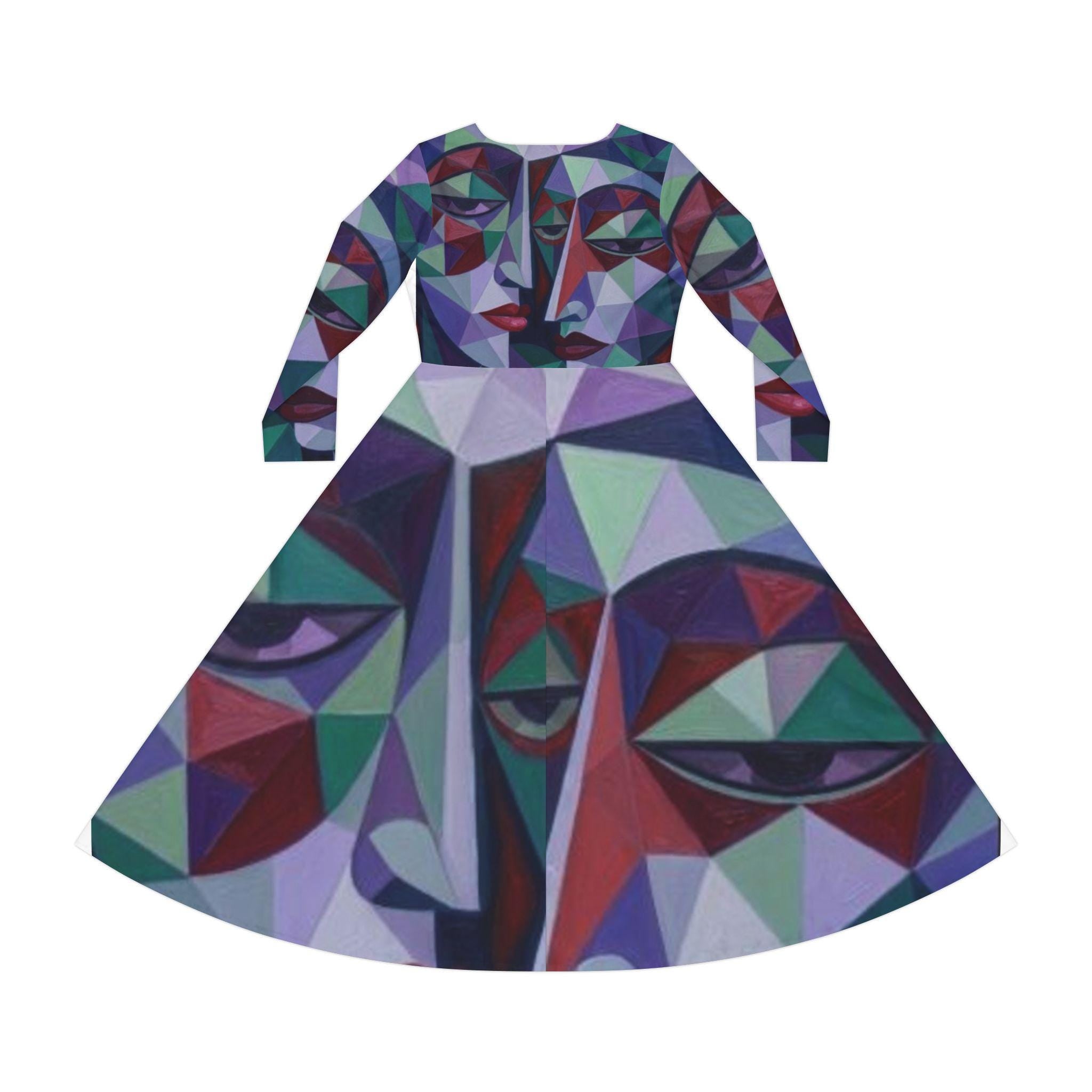 Geometric Abstract Faces Dress | Long Sleeve Dance Dress