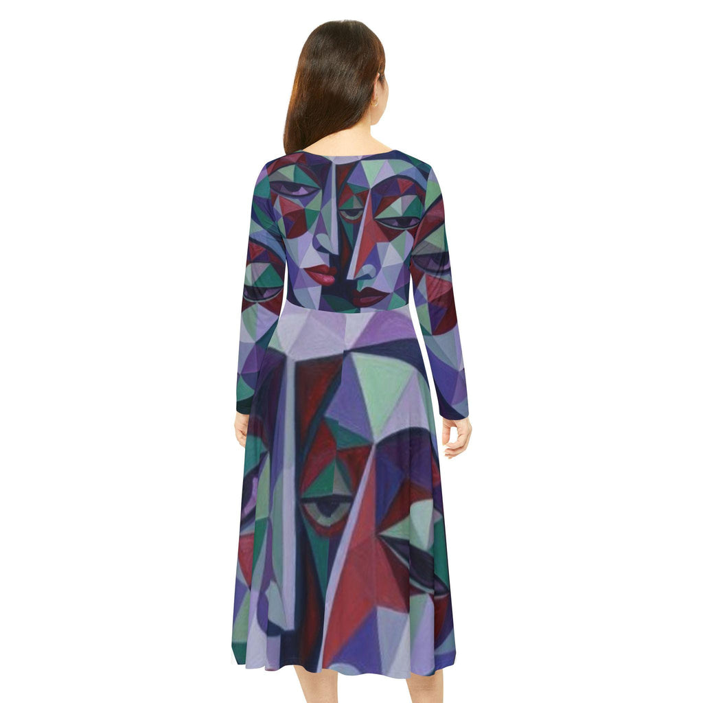 Geometric Abstract Faces Dress | Long Sleeve Dance Dress