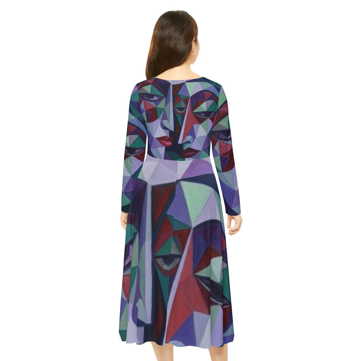 Geometric Abstract Faces Dress | Long Sleeve Dance Dress