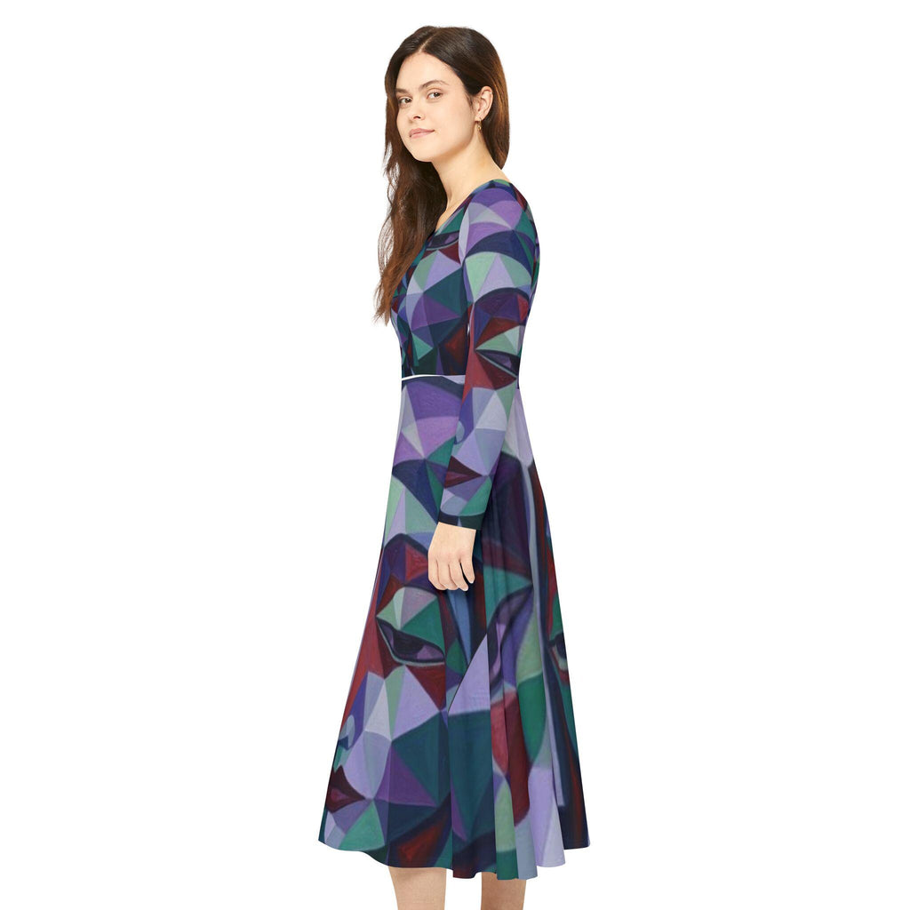 Geometric Abstract Faces Dress | Long Sleeve Dance Dress
