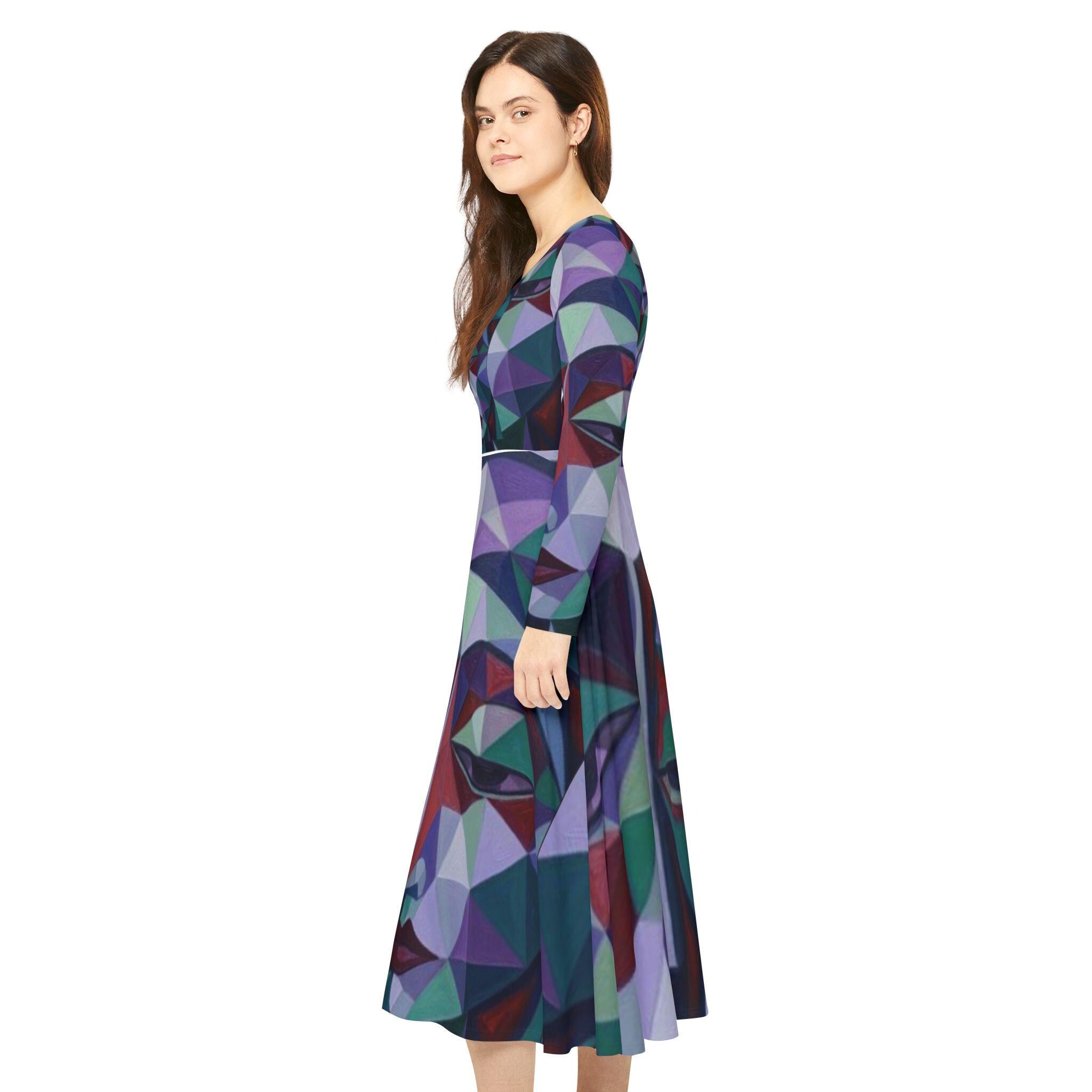 Geometric Abstract Faces Dress | Long Sleeve Dance Dress
