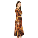 Women's long sleeve dance dress with all-over print featuring "No More Stolen Sisters" design from Printify's MMIWG collection.