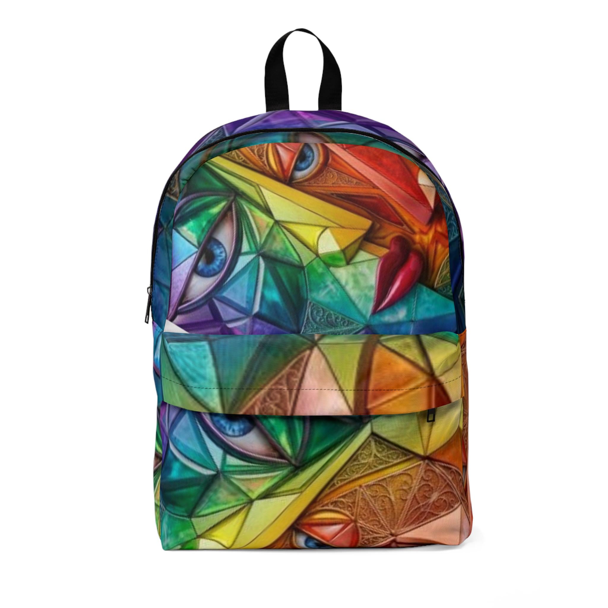Geometric Abstract Faces Backpack | Colorful Cubist Eye Pattern