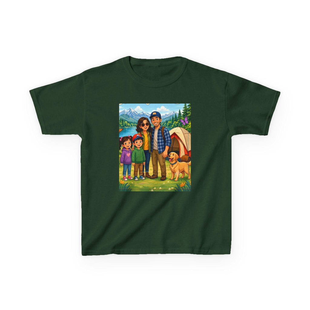 Family Camping Illustration Kids Tee | Outdoor Adventure, Tent, Dog
