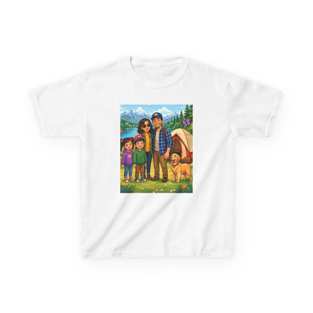 Family Camping Illustration Kids Tee | Outdoor Adventure, Tent, Dog