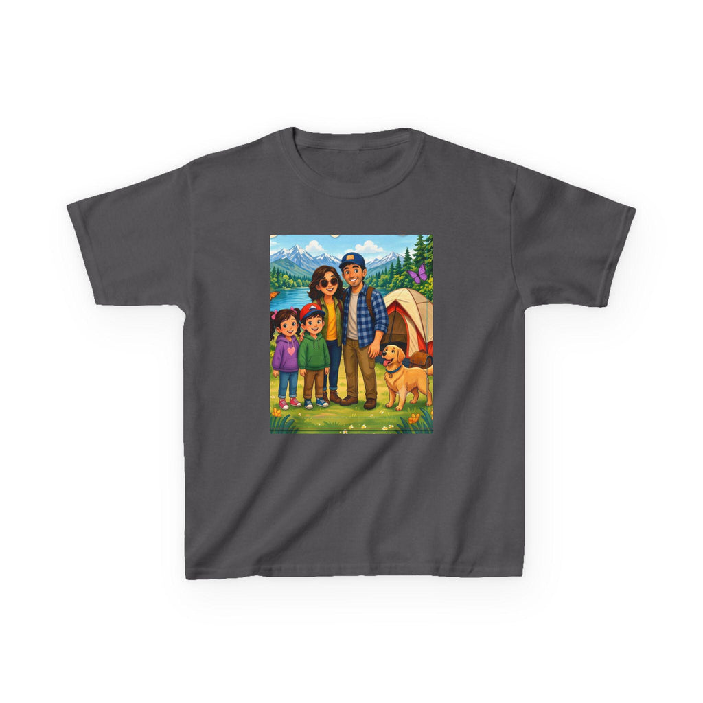 Family Camping Illustration Kids Tee | Outdoor Adventure, Tent, Dog