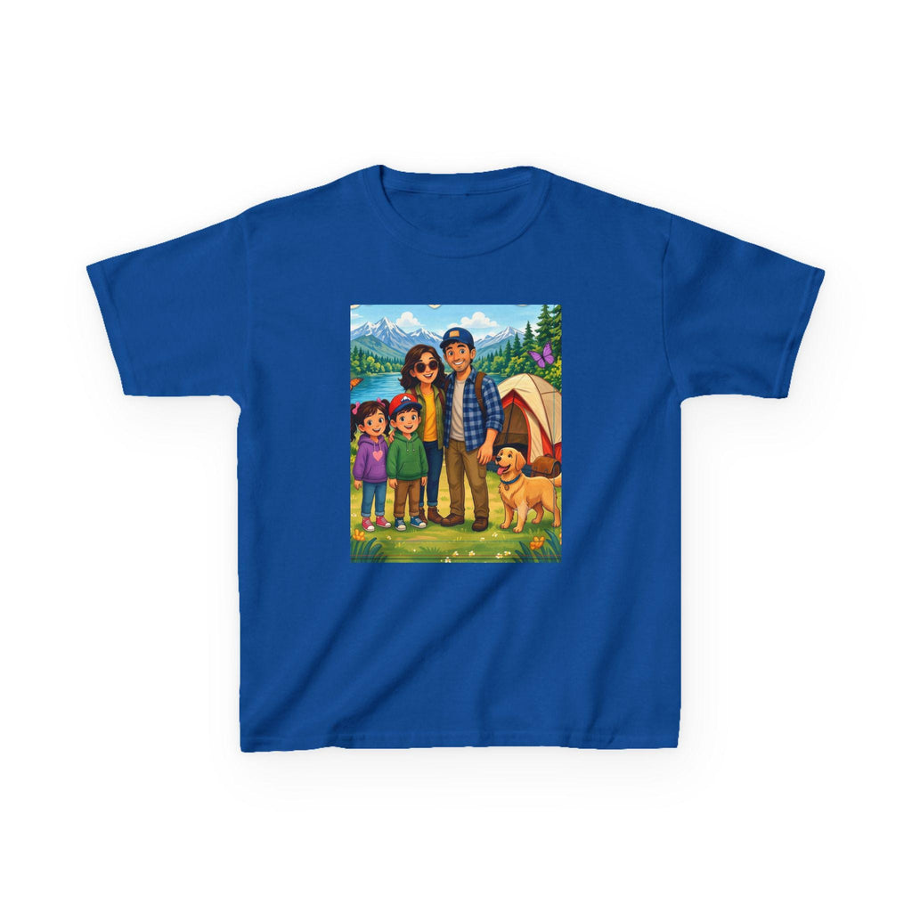 Family Camping Illustration Kids Tee | Outdoor Adventure, Tent, Dog