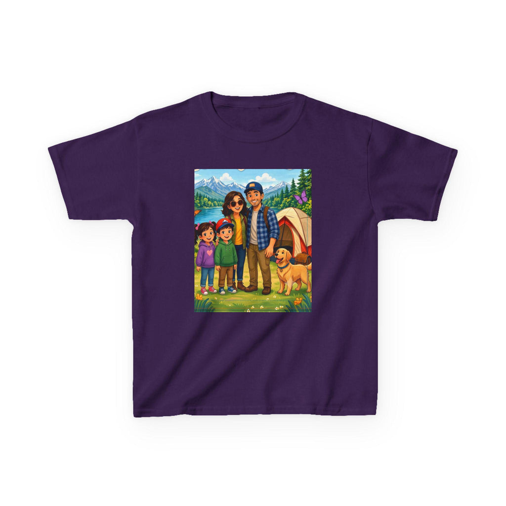 Family Camping Illustration Kids Tee | Outdoor Adventure, Tent, Dog
