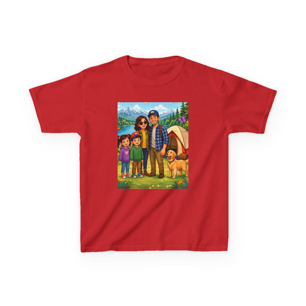Family Camping Illustration Kids Tee | Outdoor Adventure, Tent, Dog