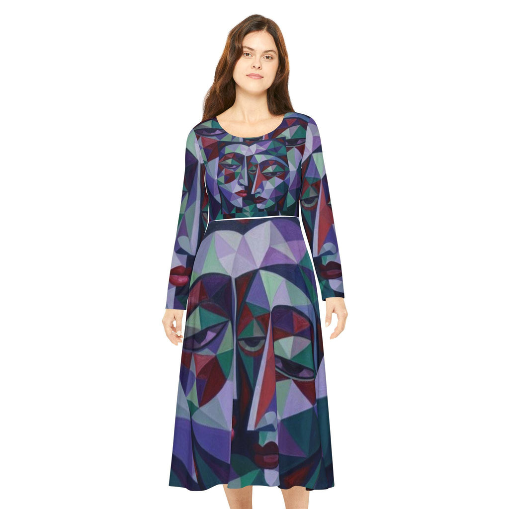 Geometric Abstract Faces Dress | Long Sleeve Dance Dress