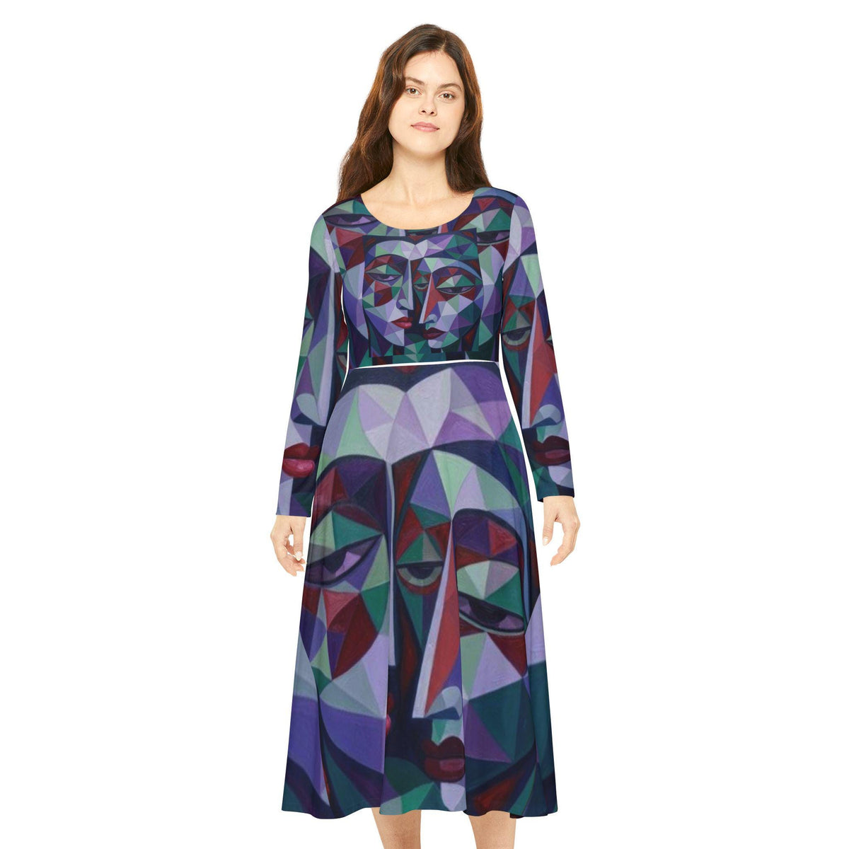 Geometric Abstract Faces Dress | Long Sleeve Dance Dress
