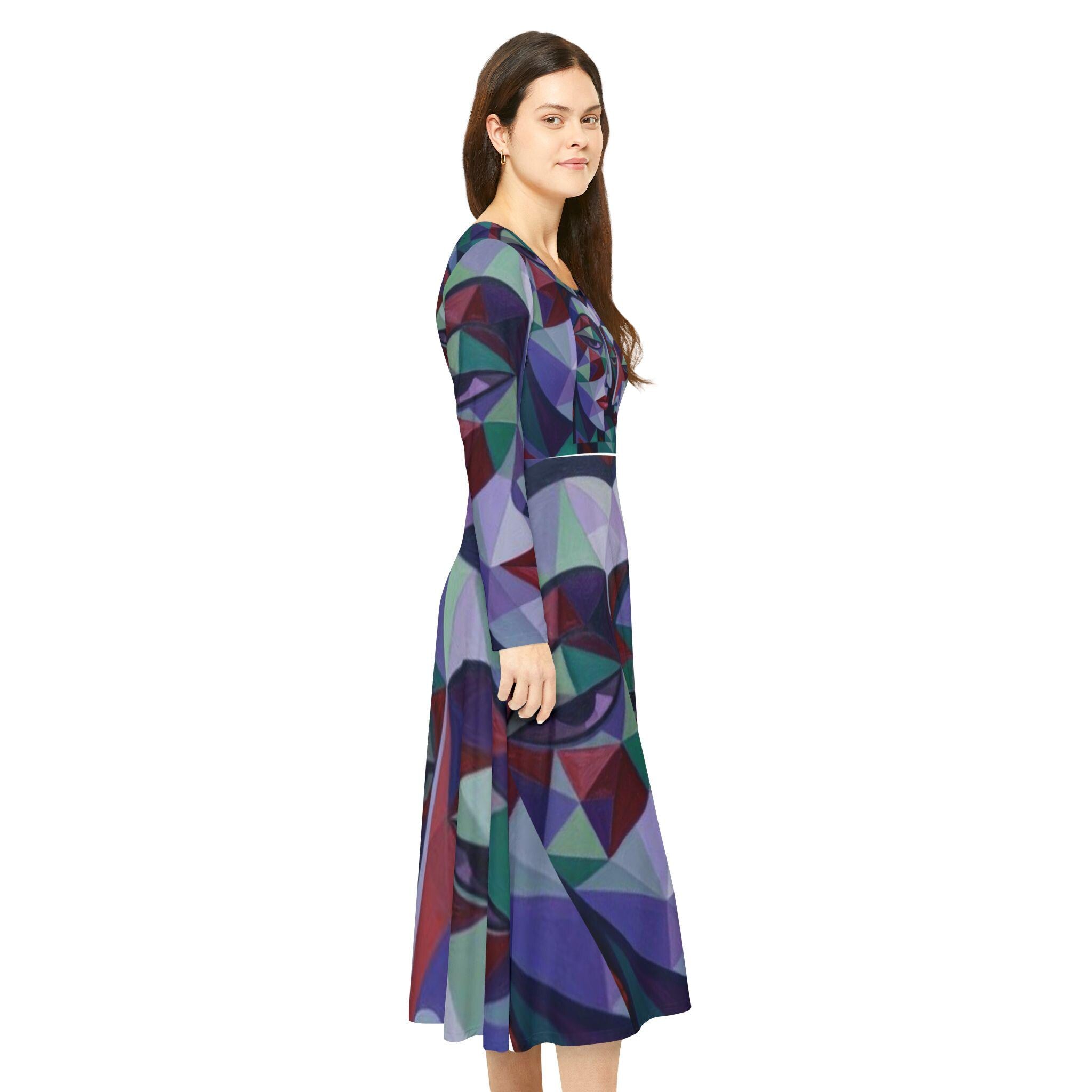 Geometric Abstract Faces Dress | Long Sleeve Dance Dress