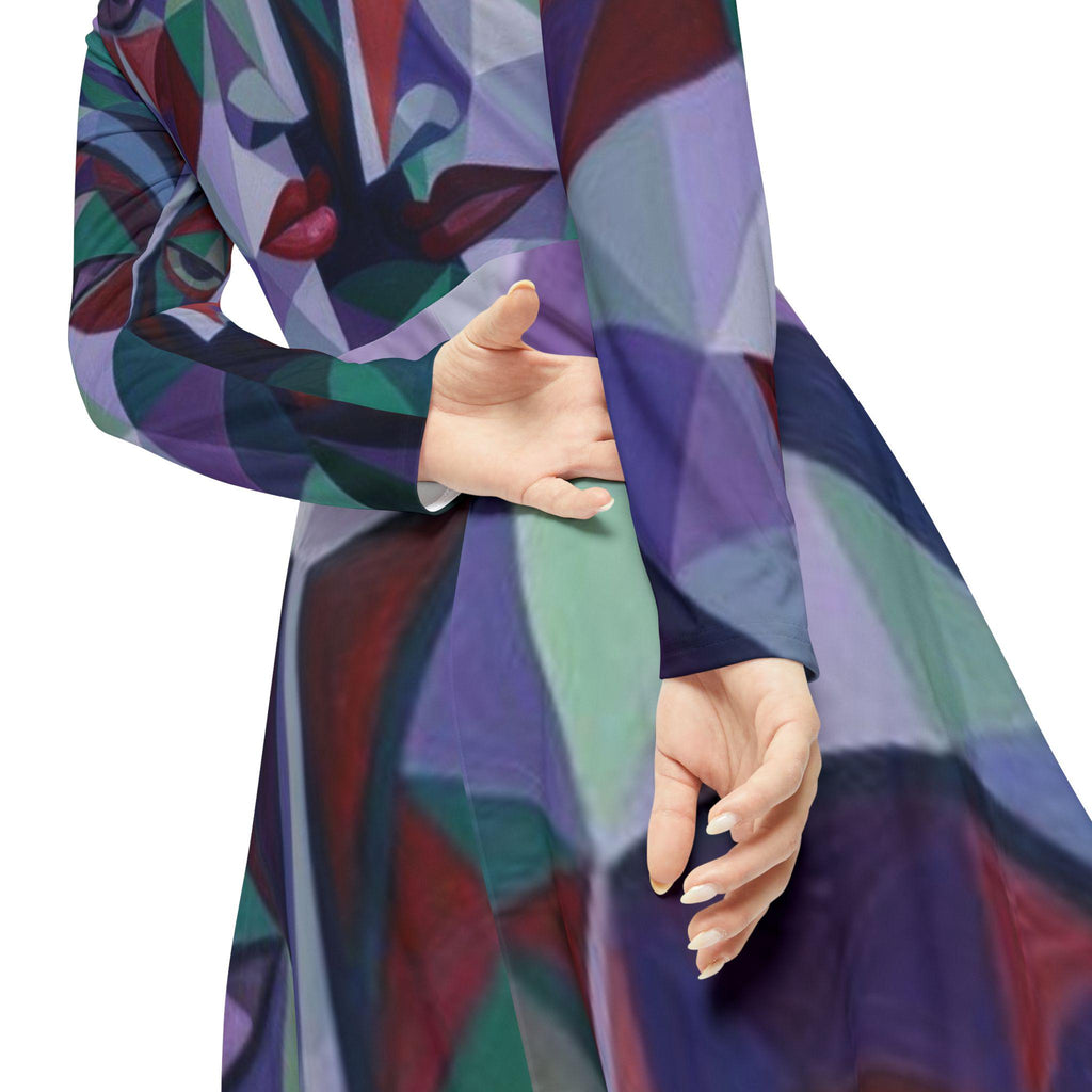 Geometric Abstract Faces Dress | Long Sleeve Dance Dress