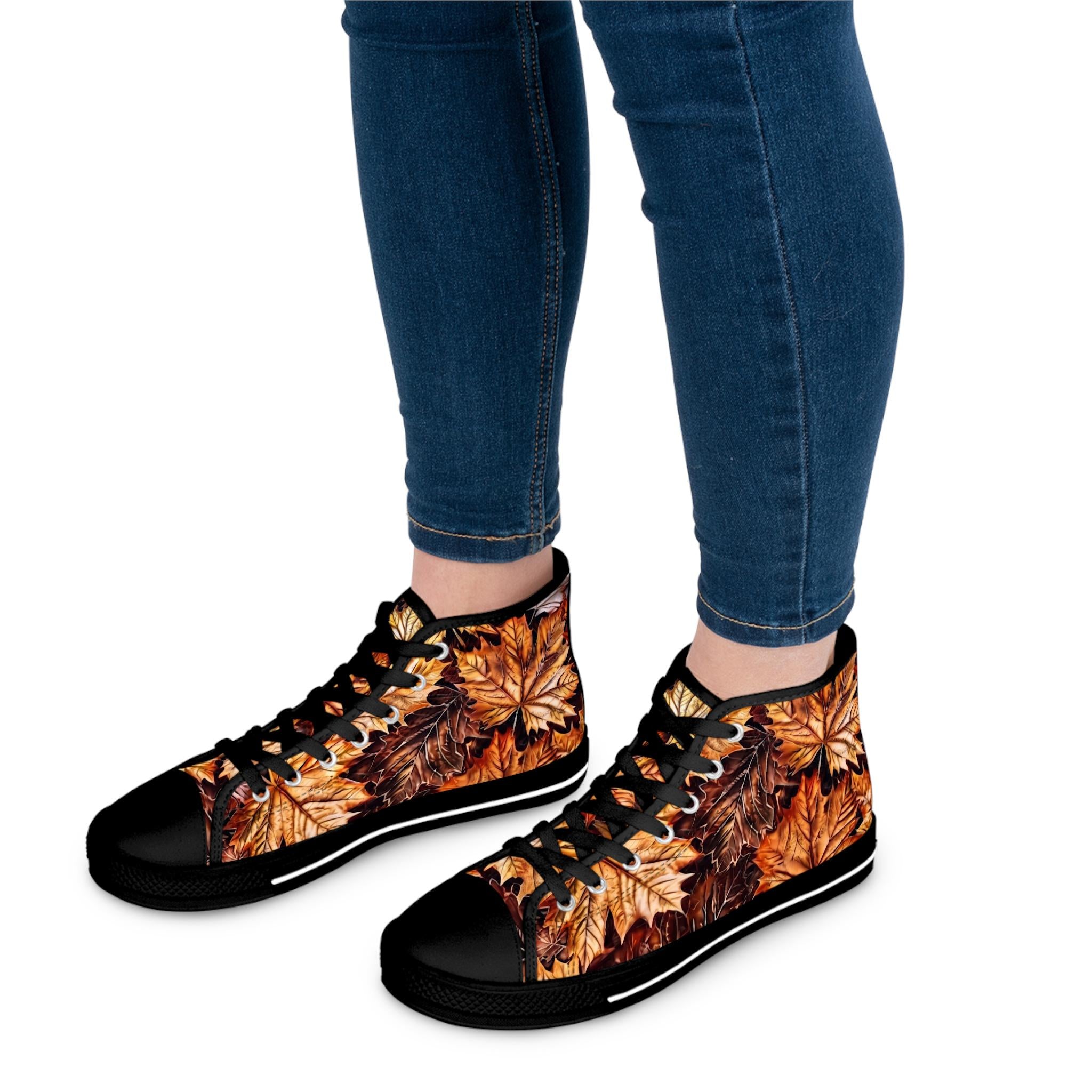 Zapatillas Altas Hojas de Otoño | Zapatos de Lona con Patrón de Hojas de Otoño
