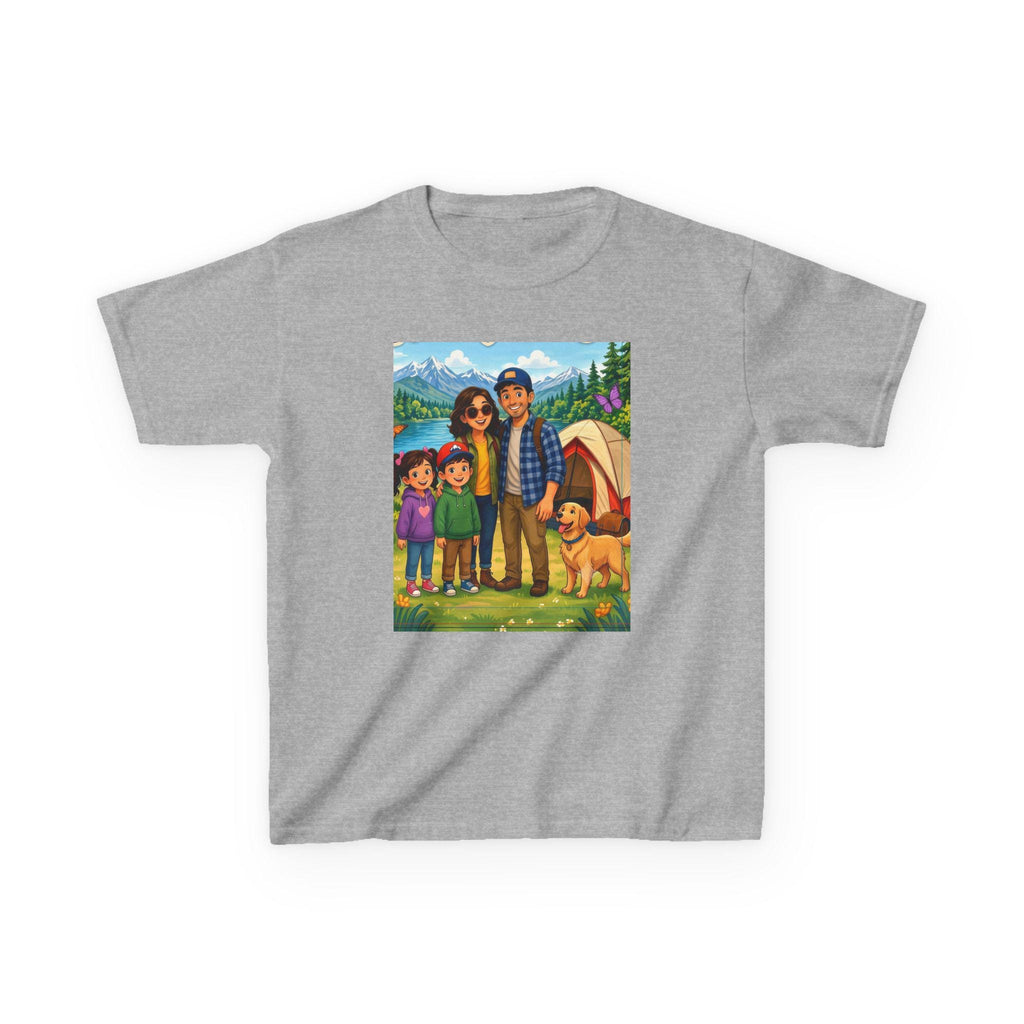 Family Camping Illustration Kids Tee | Outdoor Adventure, Tent, Dog