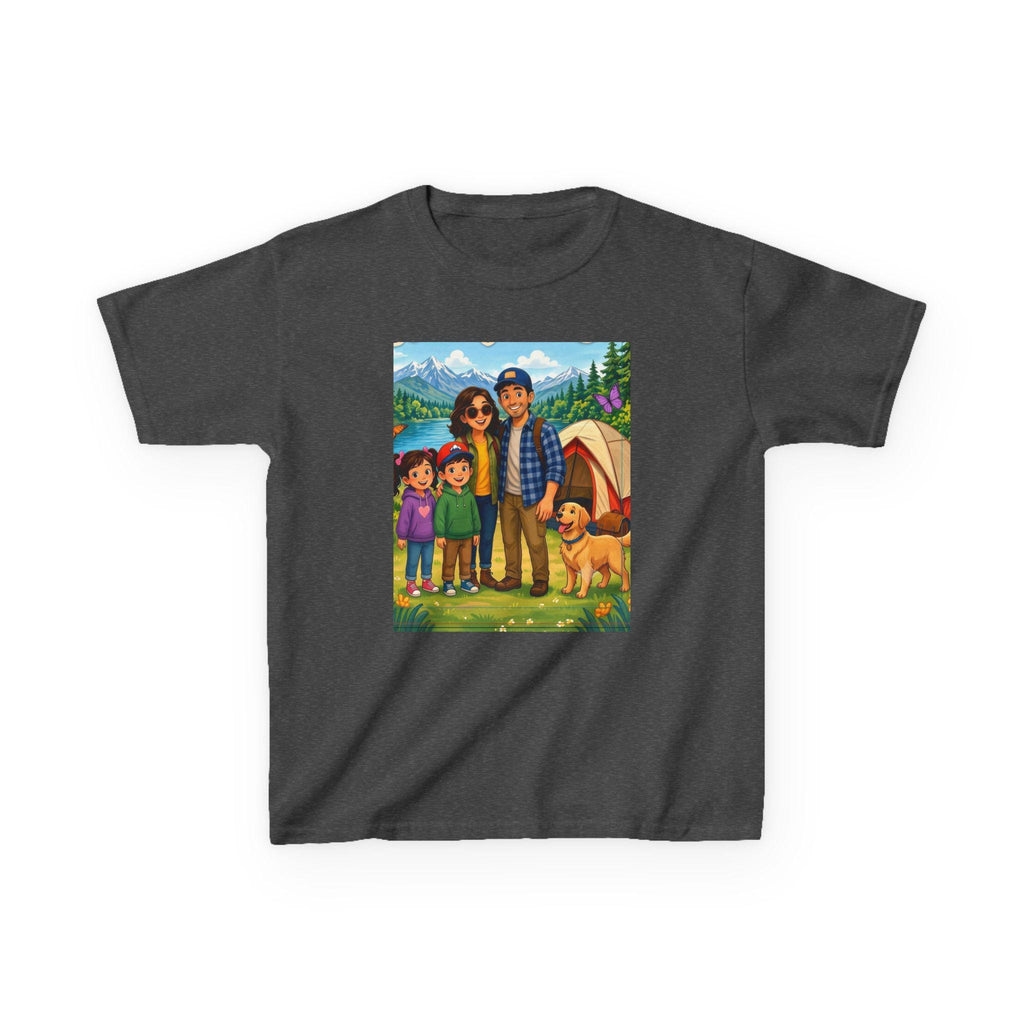 Family Camping Illustration Kids Tee | Outdoor Adventure, Tent, Dog