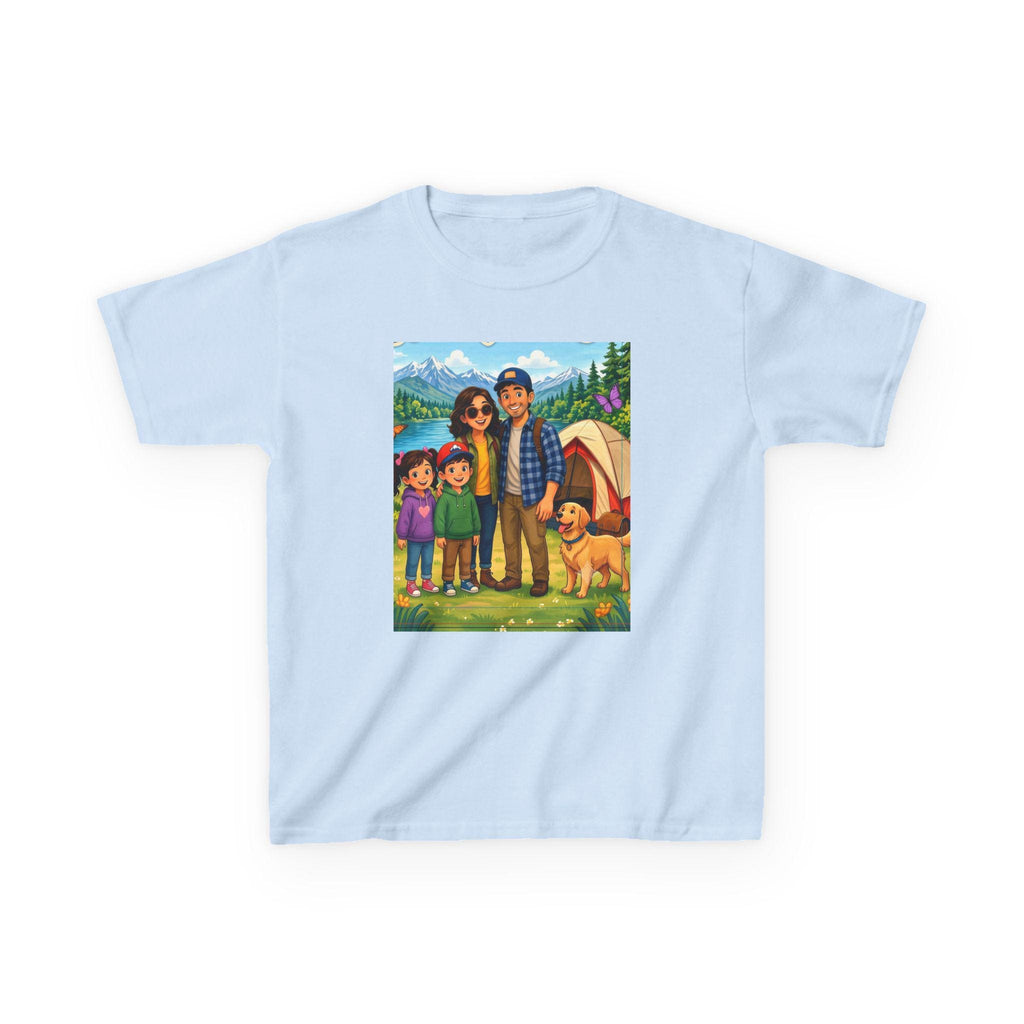 Family Camping Illustration Kids Tee | Outdoor Adventure, Tent, Dog