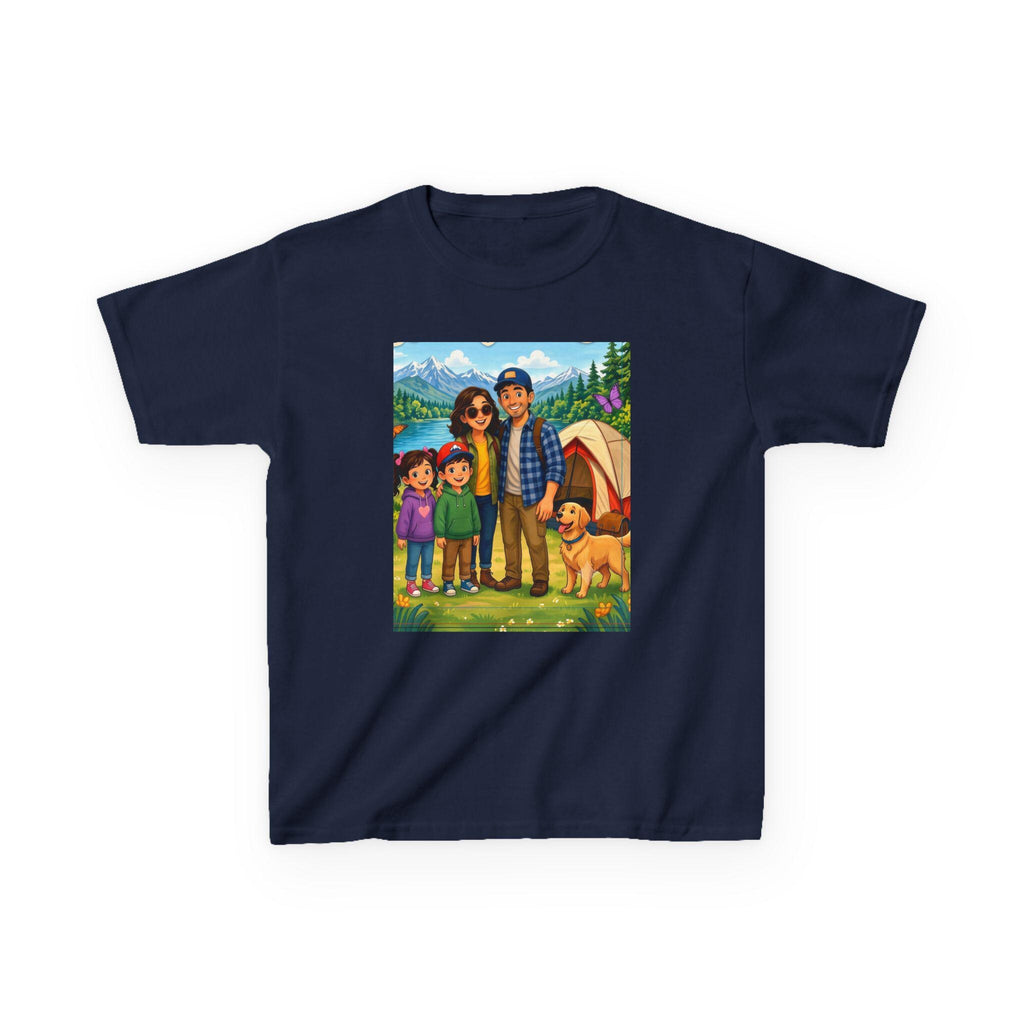 Family Camping Illustration Kids Tee | Outdoor Adventure, Tent, Dog