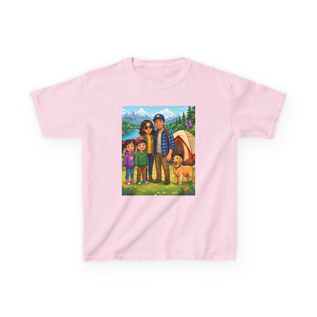 Family Camping Illustration Kids Tee | Outdoor Adventure, Tent, Dog